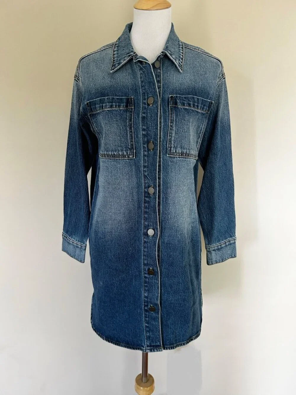 Evereve Blue Denim Shirt Dress Long Sleeve Button Front Size XS Women's - Picture 2 of 6
